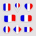 France flag vector set. French national flags stickers collection. Vector isolated geometric icons. Web, sports pages, patriotic, Royalty Free Stock Photo