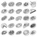 France Food Set Icon Vector. Doodle Hand Drawn or Outline Icon Style