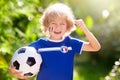 France football fan kids. Children play soccer Royalty Free Stock Photo