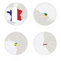 France, French Guiana, Gabon, Gambia map contour and national flag in a circle