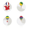 France, French Guiana, Gabon, Gambia map and flag in circle