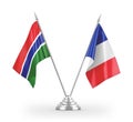 France and Gambia table flags isolated on white 3D rendering