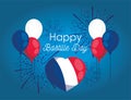 France heart balloons with fireworks of happy bastille day vector design Royalty Free Stock Photo