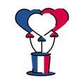 France heart balloons over hat line and fill style icon vector design Royalty Free Stock Photo