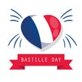 France heart wth ribbon of happy bastille day vector design