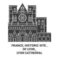 France, Historic Site , Of Lyon ,Lyon Cathedral travel landmark vector illustration