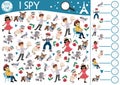 France I spy game for kids. Searching and counting activity with people and animals. French printable worksheet for preschool