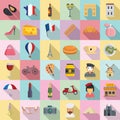 France icons set, flat style Royalty Free Stock Photo