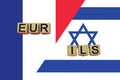 France and Israel currencies codes on national flags background