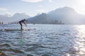 19.01.2019 - France Lake Annecy GlaGla Race 2019. SUP racers are participating in sport event. Lake Annecy in Franch