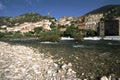 France, Languedoc-Roussillon, Herault, Roquebrun, River Orb, Hillside village Royalty Free Stock Photo