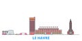 France, Le Havre line cityscape, flat vector. Travel city landmark, oultine illustration, line world icons