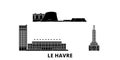 France, Le Havre flat travel skyline set. France, Le Havre black city vector illustration, symbol, travel sights