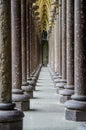 FRANCE LE MONT SAINT MICHEL 2018 AUG: view of colums in cloister of the church on the top of hill of le mont saint michel . It is Royalty Free Stock Photo