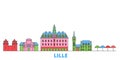 France, Lille line cityscape, flat vector. Travel city landmark, oultine illustration, line world icons