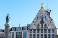 France, Lille, Column of the Goddess with the flags of the La Voix du Nord facade Royalty Free Stock Photo