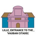 France, Lille, Entrance To The Vauban Citadel travel landmark vector illustration Royalty Free Stock Photo