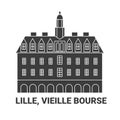 France, Lille, Vieille Bourse, travel landmark vector illustration Royalty Free Stock Photo