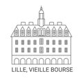 France, Lille, Vieille Bourse, travel landmark vector illustration