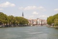 France, Lyon - August 3, 2013: View of the quay and Notre Dame L