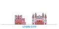 France, Lyon City line cityscape, flat vector. Travel city landmark, oultine illustration, line world icons