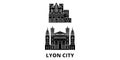 France, Lyon City flat travel skyline set. France, Lyon City black city vector illustration, symbol, travel sights
