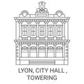 France, Lyon, City Hall , Towering travel landmark vector illustration Royalty Free Stock Photo
