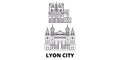 France, Lyon City line travel skyline set. France, Lyon City outline city vector illustration, symbol, travel sights