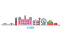 France, Lyon line cityscape, flat vector. Travel city landmark, oultine illustration, line world icons