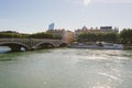 France, Lyon June 16, 2017: View on the Saone river and the bridge of Bonapart, Lyon, Franc