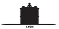 France, Lyon Landmark city skyline isolated vector illustration. France, Lyon Landmark travel black cityscape