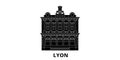 France, Lyon Landmark flat travel skyline set. France, Lyon Landmark black city vector illustration, symbol, travel