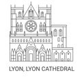 France, Lyon, Lyon Cathedral, travel landmark vector illustration