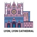 France, Lyon, Lyon Cathedral, travel landmark vector illustration