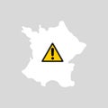 France map with caution sign. Travel ban.