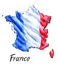 France map with the flag on the background and the inscription `France`