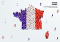 France Map and Flag. A large group of people in French flag color form to create the map. Royalty Free Stock Photo