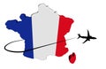 France map flag with plane and swoosh illustration Royalty Free Stock Photo