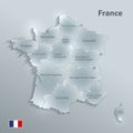 France map flag separate region names individual glass card paper 3D