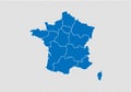 France map - High detailed blue map with counties/regions/states of france. france map isolated on transparent background Royalty Free Stock Photo