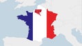 France map highlighted in France flag colors and pin of country capital Paris