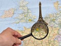 France map, miniature souvenir Eiffel tower, Paris Royalty Free Stock Photo