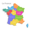 France map, new political detailed map, separate individual regions, with state names, isolated on white background 3D