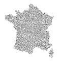 France map from pattern of black latin alphabet scattered letters. Vector illustration