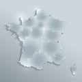 France map separate region names individual glass card paper 3D blank