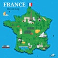 France map for traveler with local tourist attractions vector design flat style