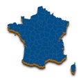 France map vector. High detailed administrative 3D map of France with dropped shadow. Vector blue isometric silhouette with admini Royalty Free Stock Photo