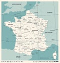 France Map - Vintage Vector Illustration Royalty Free Stock Photo