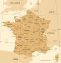 France Map - Vintage Vector Illustration Royalty Free Stock Photo