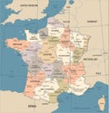 France Map - Vintage Vector Illustration Royalty Free Stock Photo
